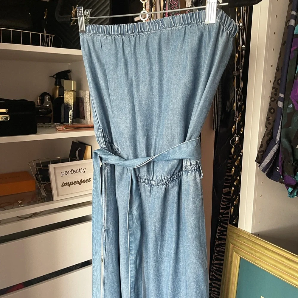 Strapless chambray jumpsuit - Picture 6 of 8